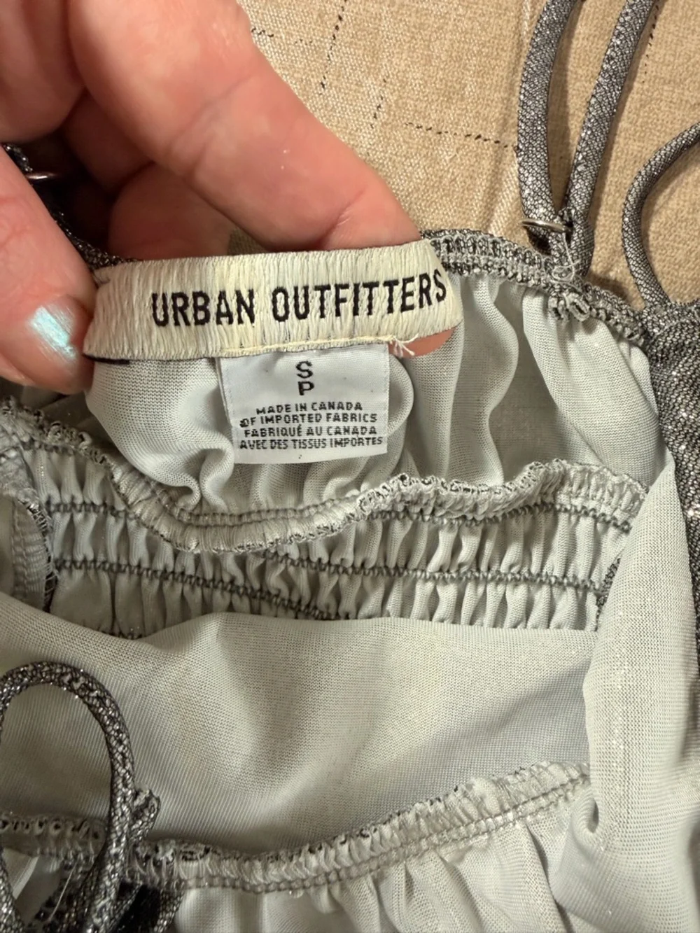 Urban Outfitters Silver Shimmer Ruffle Crop Cami - Picture 3 of 6